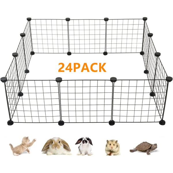 24 Pack Animal Cage Pet Playpen Portable Metal Wire Yard Fence Indoor/Outdoor