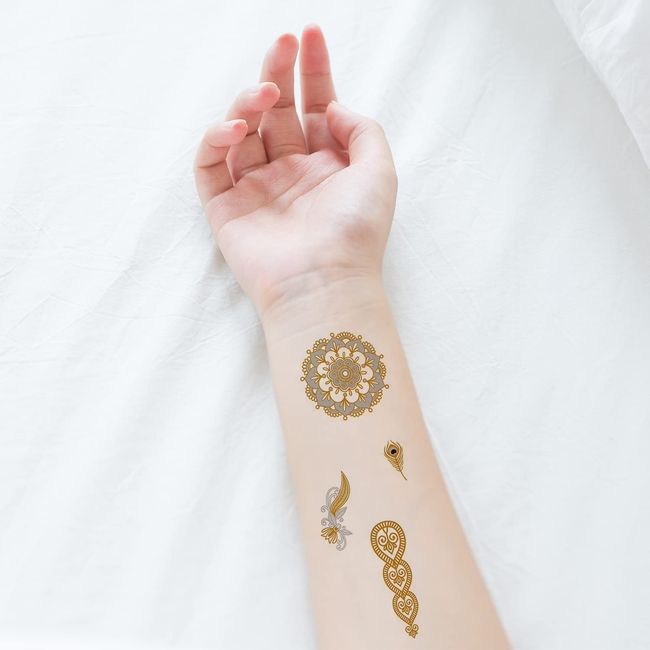 Flash Tatoo Gold Metallic Temporary Tattoos Sticker Body Art Flash Inspired