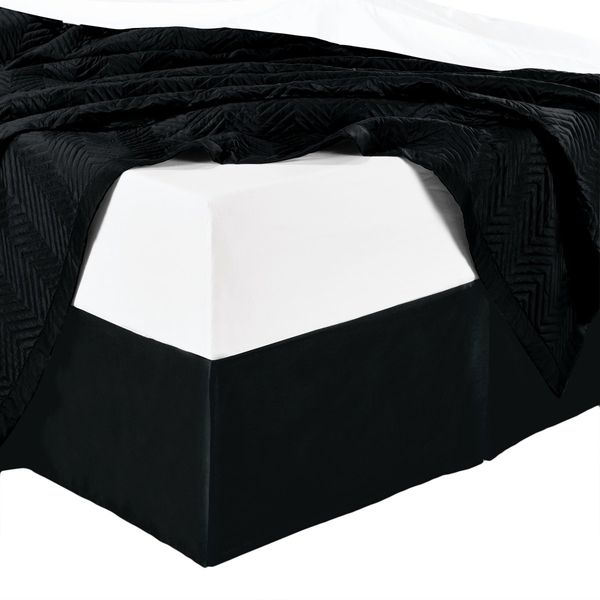 sheetsnthings Microfiber Bed Skirts (14 inch Drop) -King Size, Solid Black- Pleated Tailored Bedskirts with Split Corners