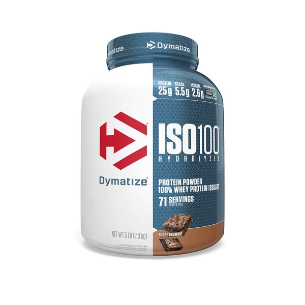 Dymatize ISO100 Hydrolyzed Protein Powder, 100% Whey Isolate Protein, 25g of Protein, 5.5g BCAAs, Gluten Free, Fast Absorbing, Easy Digesting, Fudge Brownie, 5 Pound