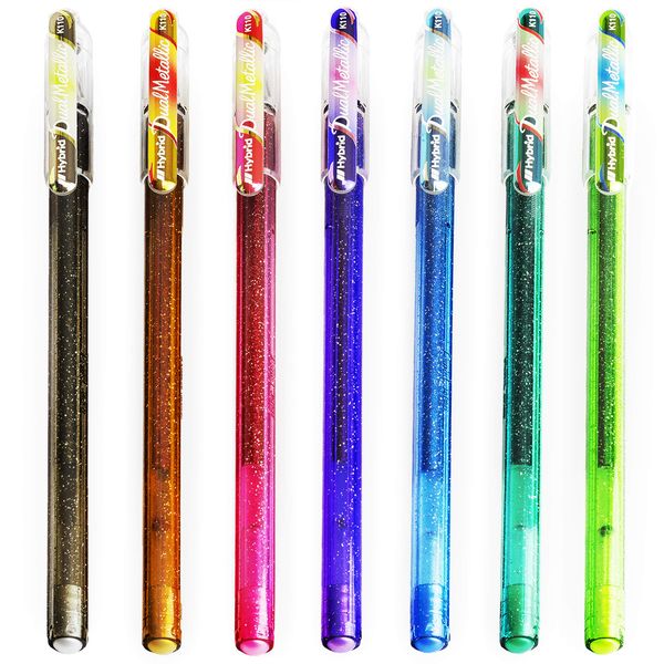 Pentel Hybrid - Dual Metallic - Liquid Gel Rollerball Pen - K110 - Assorted Colours - Pack of 7