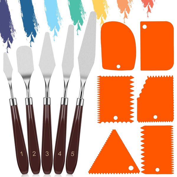 ZUOQIANG 11Pcs Palette Knife Set,5 Pcs Plastic Clay Scrapers,6pcs Palette Knife，Art Painting Palette Knives, Mixing Scraper Kit，Mixing Scraper Kit for Artist Oil Painting/Oil/Acrylic/Crafts