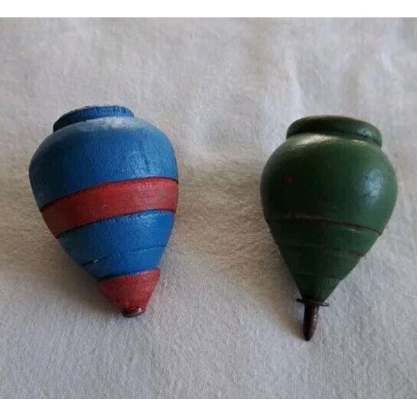 Vintage Wooden Spinning Tops Lot of 2