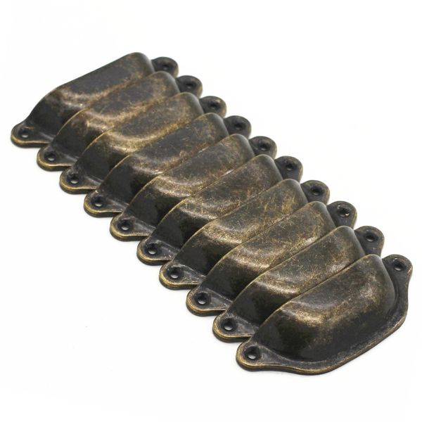 WEICHUAN 10PCS Antique Bronze Iron Drawer Knobs Pulls Handles - Vintage Kitchen Cabinets Furniture Wardrobe Medicine Pull Handle (Length: 96mm Width: 30mm)