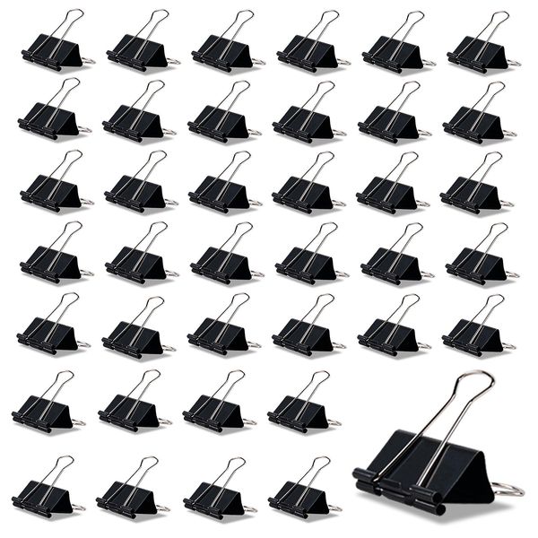 Dalababa 40 Pcs Binder Clips, 19mm Small Bulldog Clips, Black Metal Foldback Clips, Office Paper Clip for School Home Office Supplies