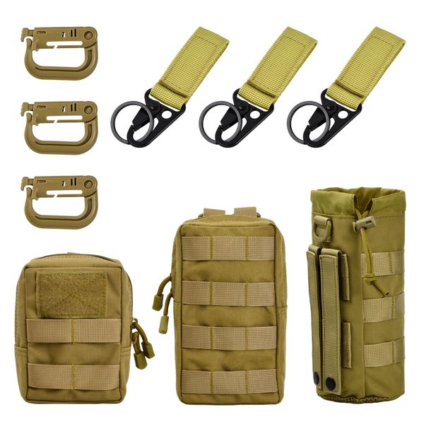 Bezavea Molle Pouches 3 Pack, Water Bottle Pouch, Tactical Pouch, Tactical Molle Admin Pouch, Waist Bag Fanny Packs for Sports Hiking Camping, Universal Outdoor Waist Bag, Military Backpack (Khaki)