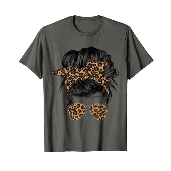 Messy Bun Mom Leopard Messy Hair Bun Moms Life Cool Cheetah T-Shirt