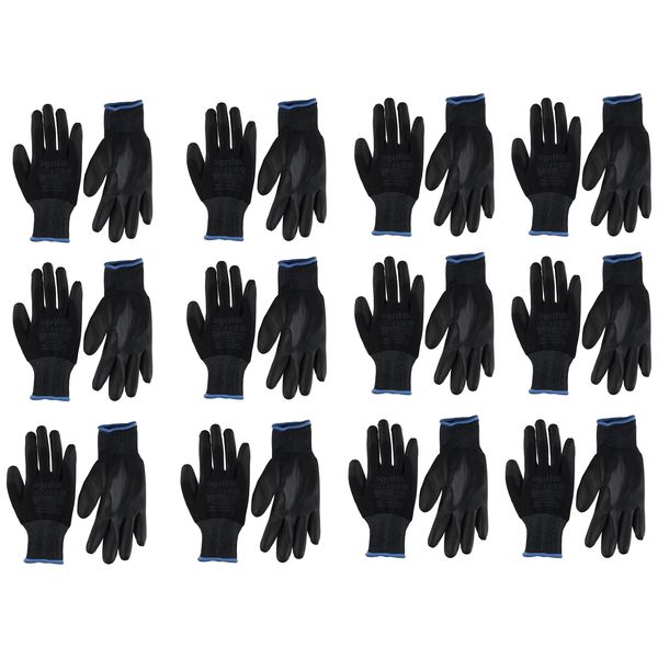 Ogrifox 12.24 PAIRS BLACK NYLON PU COVERED WORK GLOVES FOR GARDENING WORKSite & Mechanics by AJS workwear LTD.