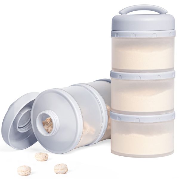 Termichy Baby Milk Powder Dispenser Pots Stackable Baby Formula Container, 2 Pack, Grey