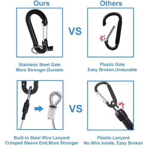 Lix&Rix Retractable Safe Tool Retention Coil Cord Lanyard Keychain Leash for Utility Knives, Safety Cutters, Hand Tools, Casino Card Clip, Black 3pcs
