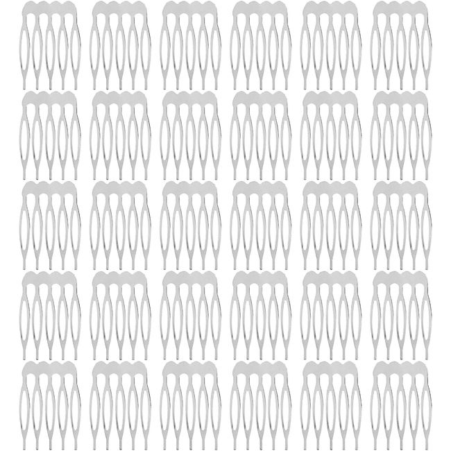 Cinaci 30pcs Small DIY Plain Blank Craft Silver Metal Hair Side Combs Slides 5 Teeth Wedding Bridal Veil Combs Headpieces French Twist Bun Hair Clips for Women Flower Girls Brides (Silver-30 Pack)