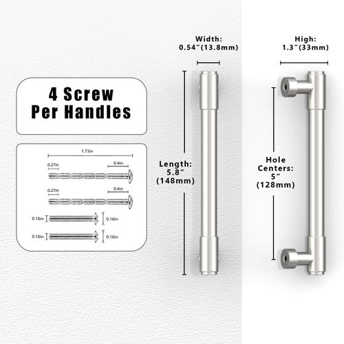 Talentedeco 10 Pack Brushed Satin Nickel Cabinet Pulls 5 Inch(128mm) Kitchen Cabinet Handles Cabinet Hardware for Drawer Pulls