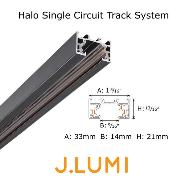 J.LUMI RAL3002 Track Light Rails, Halo Single Circuit Track System, 3 ft per Track, 2 Tracks per Pack (Total 6 ft Run), Black