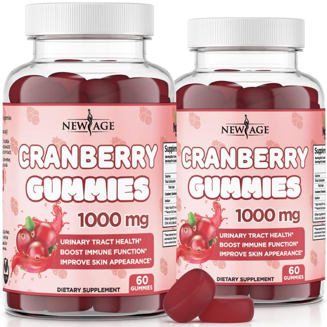 NEW AGE Cranberry Gummies Urinary Tract Health Gummies 1000mg - Supports Bladder, Kidney, UTI - Vegetarian (Cranberry 120 Gummies)