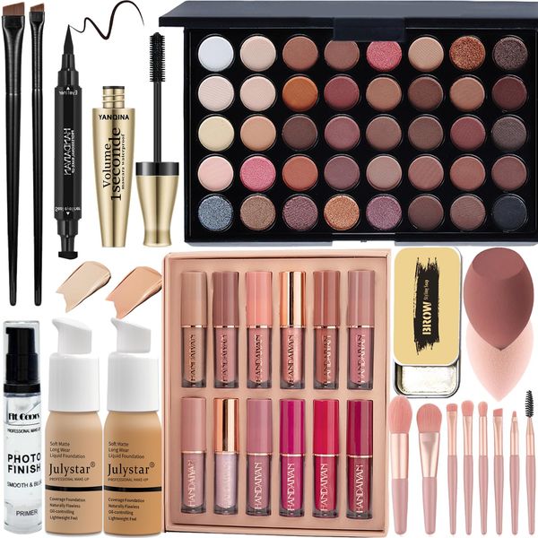 Make-Up Sets,All In One Make Up Set For Women,Makeup Kit Includes 40 Colors Eyeshadow Palette Mascara Foundation & Face Primer Eyeliner Stamp Lip Gloss Set Eyebrow Soap Makeup Sponge Brushes Set