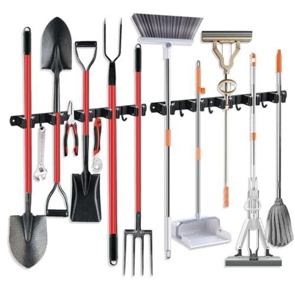 2 Pack Broom Hanger and Mop Holder Heavy Duty Garden Tool Organizer Rack