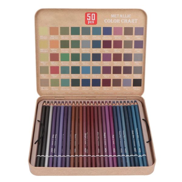 50 Buntstifte Set, Zeichenset Sketch Kit, 50 Metallic Buntstifte Set für Erwachsene Künstler Kunst Buntstifte Zum Zeichnen Skizzieren Schattierung, Buntstifte