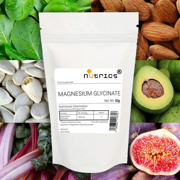Nutrics® Magnesium GLYCINATE Vegan Powder 100% Pure - Suitable for Vegan Vegetarian Halal & Kosher - Choose from 50g, 200g, 400g, 600g, 1000g / 1kg, 1500g/1.5kg (400g)