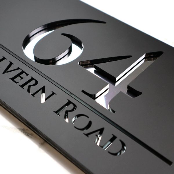 K Smart Sign | Bellissima H3 F32 | Matt Black | 300mm x 160mm | 3d Laser Cut Contemporary house sign door number plaques address signs mirror finishes (Matt Black & Silver Mirror)