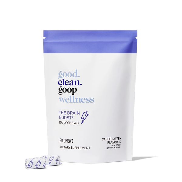 good.clean.goop wellness The Brain Boost Daily Chews | Dietary Supplement for Energy and Focus | L-theanine & Caffeine | Caffe Latte Flavored | Brain Booster with Nootropics | Pack of 30 Chews | Vegan