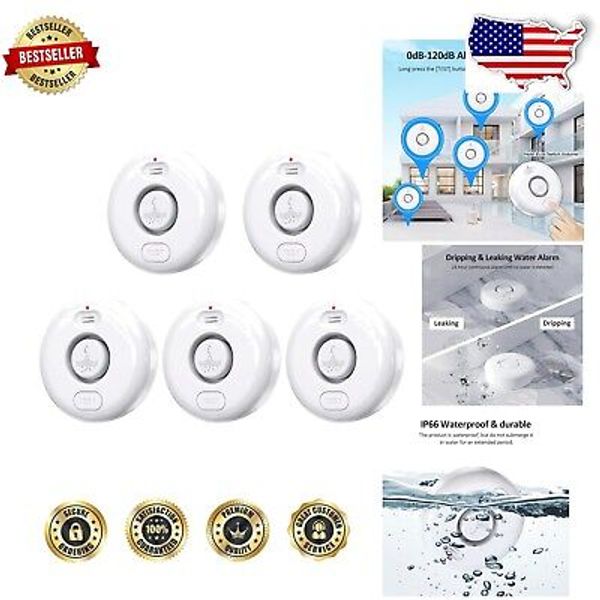 5-Pack Water Leak Detectors with 120dB Alarm – Battery Powered Safety Alert