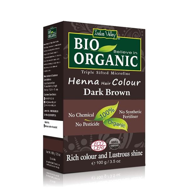 Indus Valley Bio Organic Natural Henna Hair Color Dark Brown 100gm| 100% Gray Hair Coverage And Long Lasting Hair Dye | Vegan and Cruelty-Free