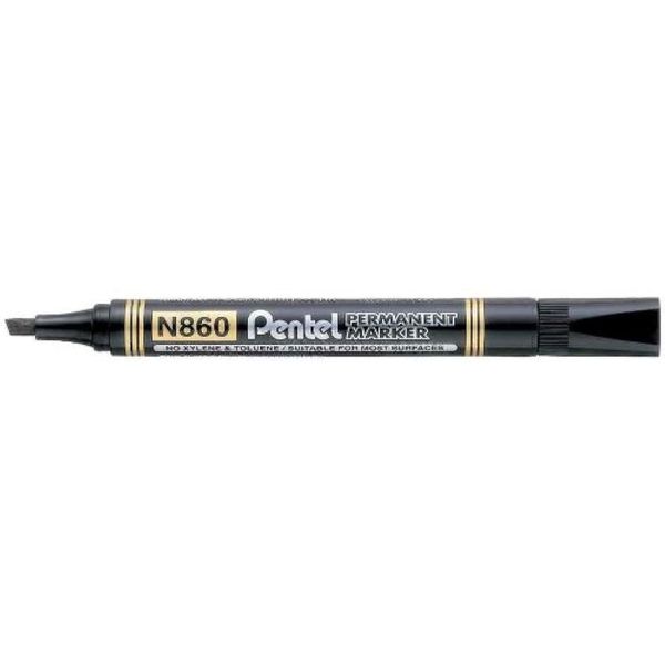Pentel N860 Permanent Markers Chisel Tip Pack of 12 Black