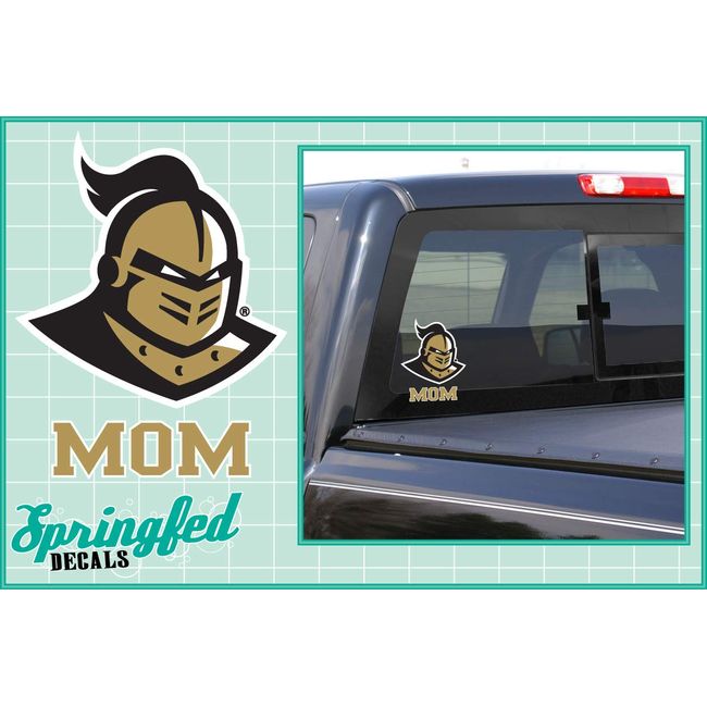 UCF Knights GOLD MOM w/KNIGHTRO MASCOT Vinyl Decal Central Florida Knights Car Window Sticker