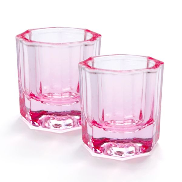 2 Pack Dappen Dish Cups for Nail Art Acrylic Liquid, Pink Glass Nail Monomer Liquid Bowl Dampen Dish Acrylic Powder Holder, Acrylic Glass Jar for Nails (HJ-NAPB055-Pink-2pcs)