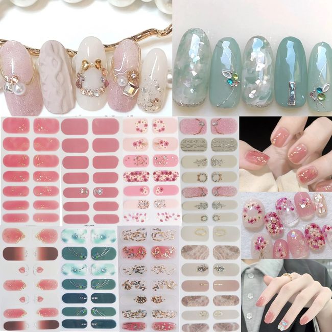 8 Piece Nail Stickers, For Hands, Gel Nails, Just Stick On, 3D Feel, Light Blue, Nail Stickers, For Wide Hands, Gel, Nail Stickers, Curing, Nail Art, Gel Nails, No Damage, Gel Nail Stickers, Just Stick On, Hand Nails, Cute, Popular, Stylish, Nail Stickers