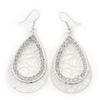 Silver Plated Crystal Filigree Teardrop Earrings - 6.5cm Length