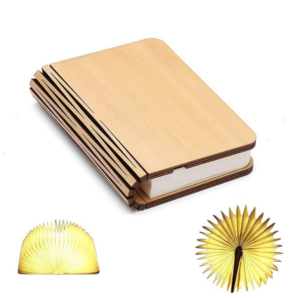 HUYOZOY Wooden Book Lamp,Mini Folding Led Book Light Magnetic USB Rechargeble 880mAh Lithium Batteries Light Up Book Shaped Light for Room Decor,Novelty Personalised Birthday Gifts for Women,Mum