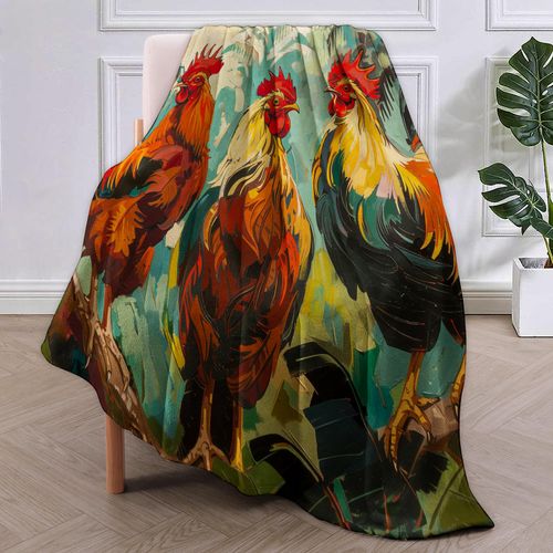 VANZEV Rooster Throw Blanket Gifts, Soft Cozy Fleece Blanket with Colorful Farmhouse Chicken Print, Lightweight Warm Blanket for Couch Bed Sofa, Perfect for Country Decor and Bird Lovers, 50x60 in