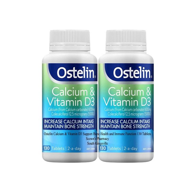 2 x Ostelin Calcium & Vitamin D3 Support Bone & Immune Function 130 T = 260 Tabs