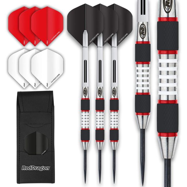 RED DRAGON Evos Tungsten Steeltip Darts Set - 24g with Flights, Stems and Wallet