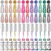 RARJSM Gel Liner Nail Art Reflective Glitter Flash Diamond Liner Gel Polish 12 Colors 5ml Sparkle Silver Hot Pink Black Pigment Painted Stripe Brush Gel Nail Polish UV LED Curing Require Nail Design