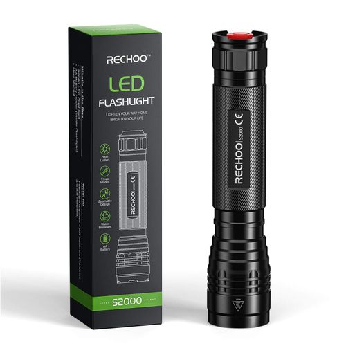 RECHOO High-Powered LED Flashlight S2000, Upgraded Powerful 2000 High Lumens Flashlights with 3 Modes, Zoomable, Water Resistant Flash Light for Camping, Outdoor, Emergency, Hiking