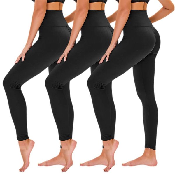 TNNZEET 3 Pack Leggings for Women - High Waisted Black Soft Yoga Pants for Workout Running Maternity