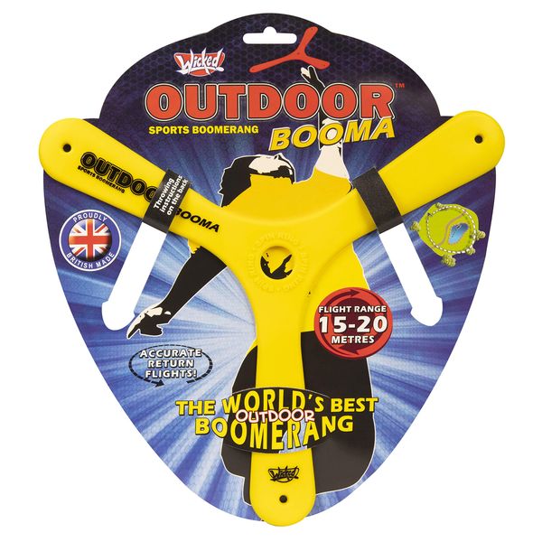 Wicked Outdoor Booma | Classic Sports Boomerang from Vision | Advanced Tri-Blade Design for Stable, Accurate Return Flight | 15-20 Metre Flight Range (Yellow)