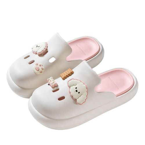 GUREITOJP Slippers, Room Shoes, Women's, Indoor Slippers, Korean Style, Stylish, Dog Pattern, Thick, Breathable, Wear-Resistant, EVA, Anti-Slip, Casual, Soft, Sandals, Outdoor, Summer Slippers, white