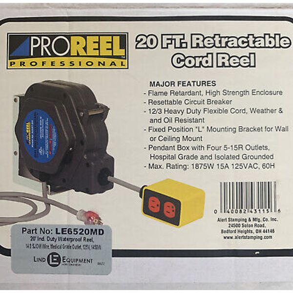 Lind Equipment Le6520md 20 Ft. 14/3 Extension Cord Reel 13 Amps 4 Outlets