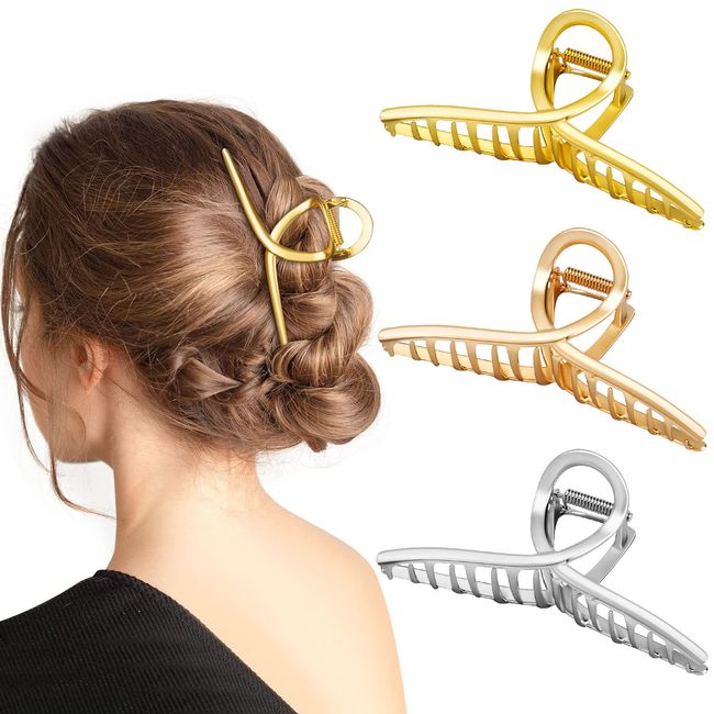 3 Stück Große Haarklammer, Metal Haarspangen Damen für Dickes Haar, Rutschfeste Haarnadel, Strong Hold Haar Klaue Clips Haarstyling Accessoires für Frauen Mädchen