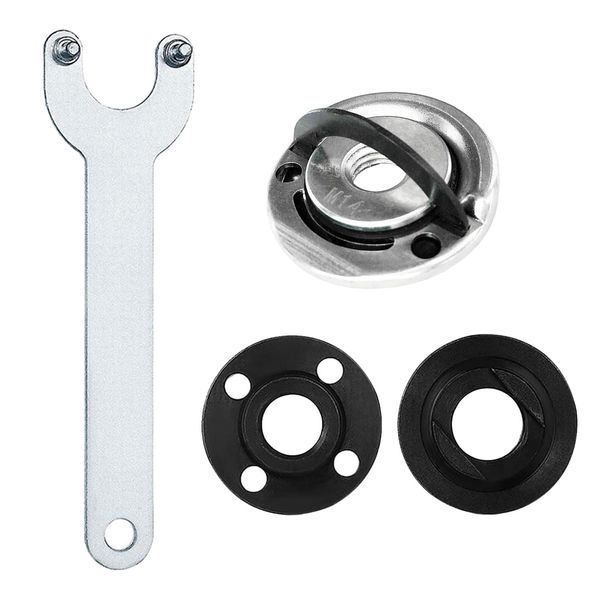 VZU 4PCS Angle Grinder Spanner Angle Grinder Attachments, 125mm Grinder Angle Spanner Wrench Flange Nut M14 Thread Self Locking Plate with Angle Grinder Key and Inner Outer Flange