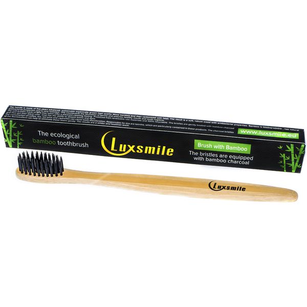 Bamboo Wooden | Natural Toothbrush | For Sensitive Gums Teeth | Healthy | Organic | Black Activated Charcoal Bristles | Natural Teeth Whitening