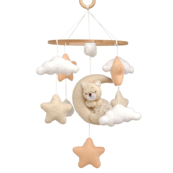 Crib Mobile for Girls, Sleeping Princess Bear Baby Mobile for Crib, Handmade Felt Crib Mobile, Baby Crib Mobile with Cloud and Stars, Nursery Baby Mobile for Bassinet (Princess)