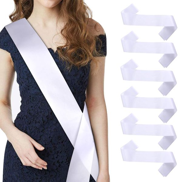 Kotkiddy 6 Stück Weiße Schärpe Leere Schärpe Schärpe Bedrucken DIY Plain Satin Sash Individuelle Schärpe Blank Satin Schärpen Deko Schärpe Bride Für Hochzeit Party