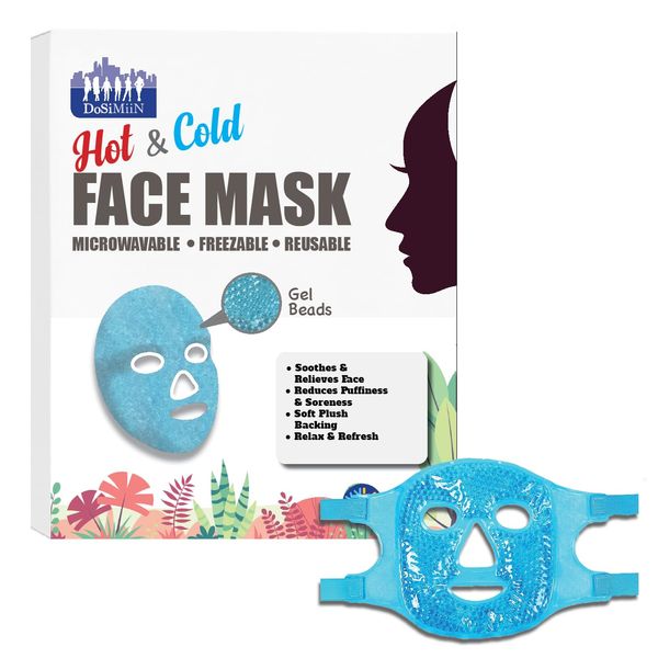 DOSIMIIN Face Gel Mask Cooling, Cold And Hot, Reduce Puffiness, Dark Circles, Swelling, Headache, Ice Pack Reusable, Skin Care, Therapy (Face Mask Blue)