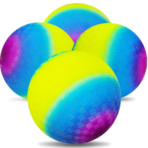 EOGRFW 4 Stück Regenbogen Spielplatz Bälle für Kinder & Erwachsene mit 1 Handpumpe, 8.5Inch Bunte Gummi Bouncy Bälle (Lila)