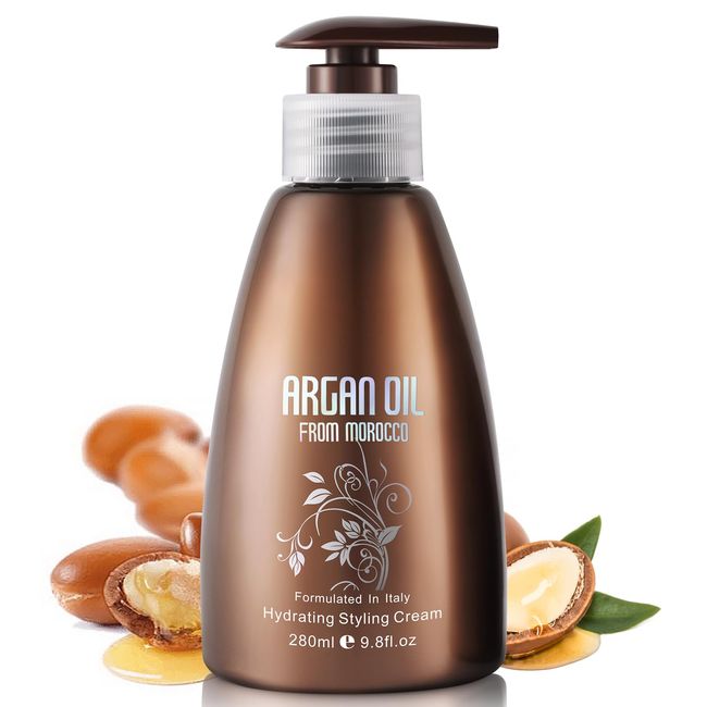 Argan Oil Hydrating Styling Cream, Restores and Strengthens, Color Safe Curly Hair Treatment with Shine, Tangle and Frizz Free Finish - Locks Moisture with Natural UV Protection,Keratin Protein