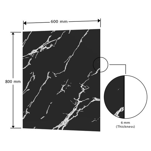 BELOFAY 60x80cm Black Marble Tempered Glass Splashback for Kitchen | 6mm Toughened Glass Heat Resistant Splashbacks for Cookers